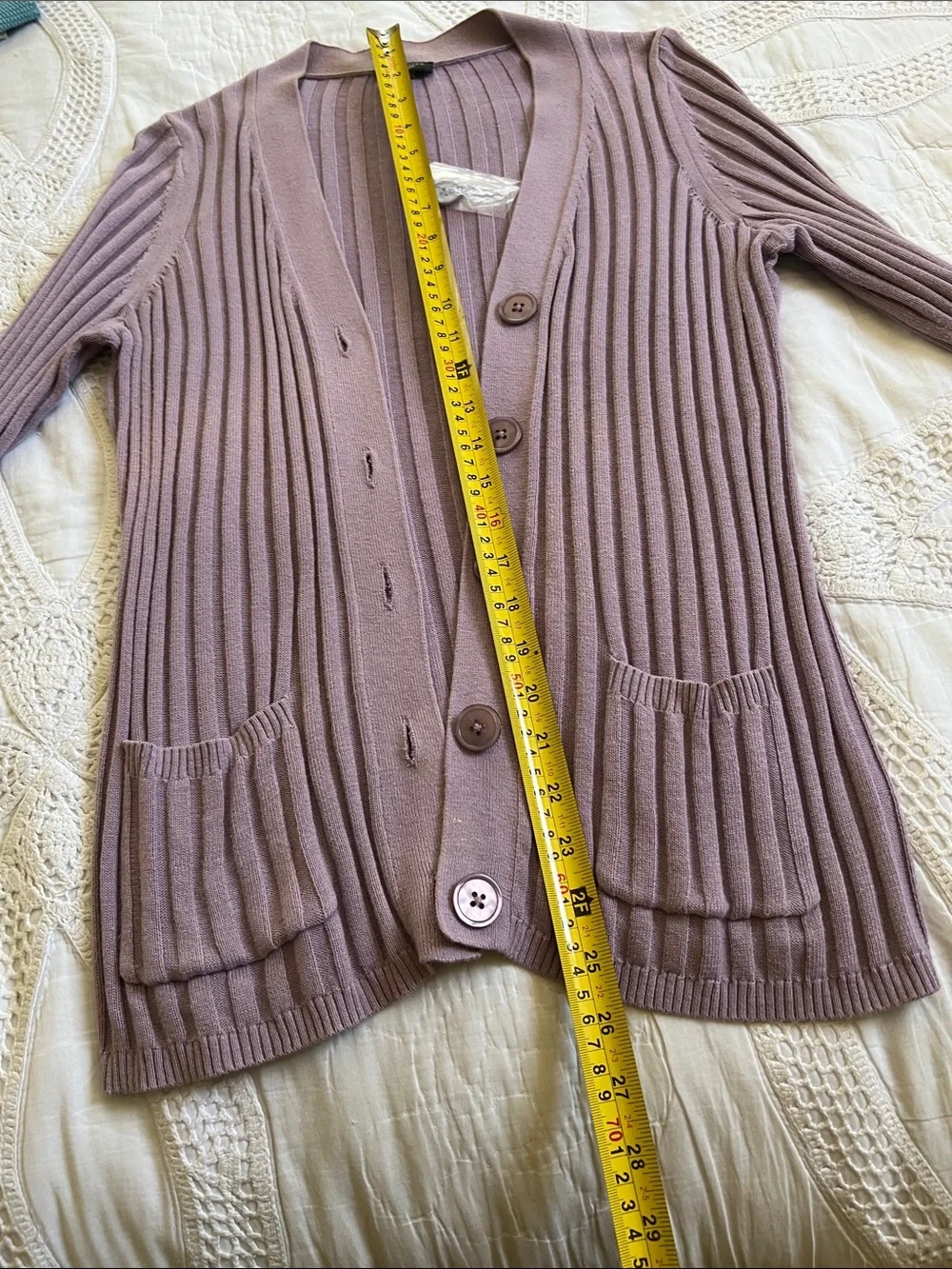 Talbots Mauve Ribbed Button-Front Cardigan - Picture 5 of 7